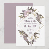 Elegant & Simple Lila flower Wedding Invite Kaart (Voorkant / Achterkant)