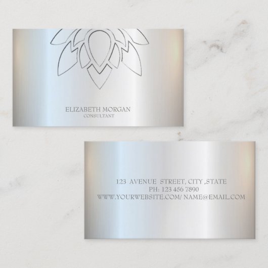 Elegant Simple Lotus Silver Metallic Visitekaartje (Voorkant / Achterkant)