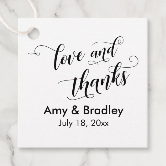 Elegant, Simple Love and Bedankt Wedding Bedankjes Labels (Voorkant)
