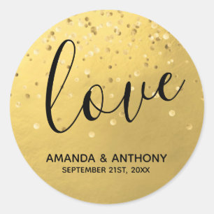 Elegant Simple LOVE Faux Gold Foil Weddenschappen Ronde Sticker