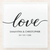 Elegant Simple Love Script Weddenschap op maat Glazen Onderzetter (Voorkant)