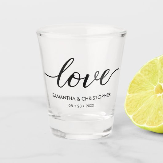 Elegant Simple Love Script Weddenschap op maat Shot Glas (Voorkant)