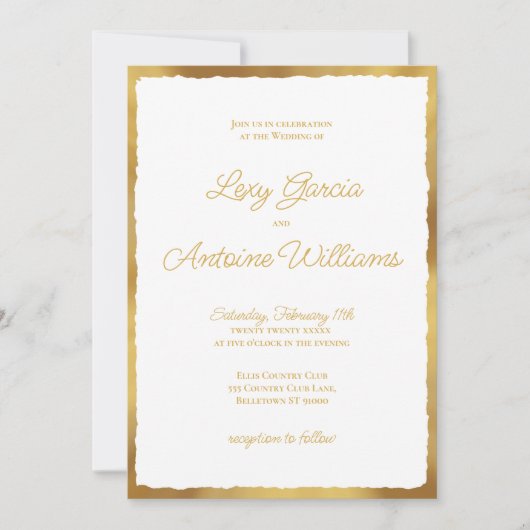 Elegant Simple Luxe Gold Edge Wedding Uitnodiging (Voorkant)