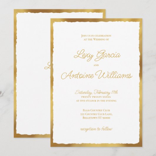 Elegant Simple Luxe Gold Edge Wedding Uitnodiging (Voorkant / Achterkant)