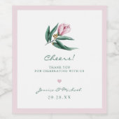 Elegant Simple Magnolia Flower Botanical Wedding Wijn Etiket (Enkel label)