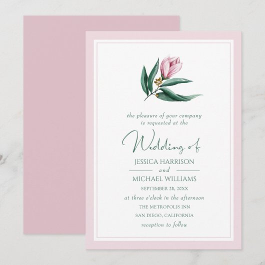 Elegant Simple Magnolia Flower Dusty Pink Wedding Kaart (Voorkant / Achterkant)