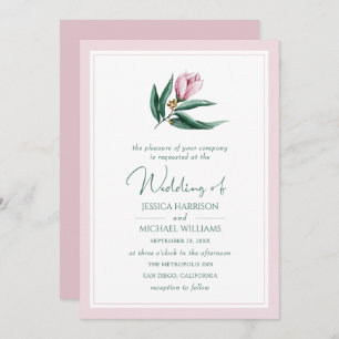 Elegant Simple Magnolia Flower Dusty Pink Wedding Kaart