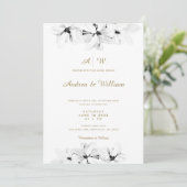 Elegant Simple Magnolia Gold Floral Chic Wedding Kaart (Staand voorkant)