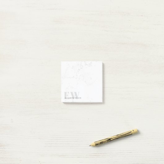 Elegant Simple Marble Stone Grey Name Monogram Post-it® Notes (Op bureau)