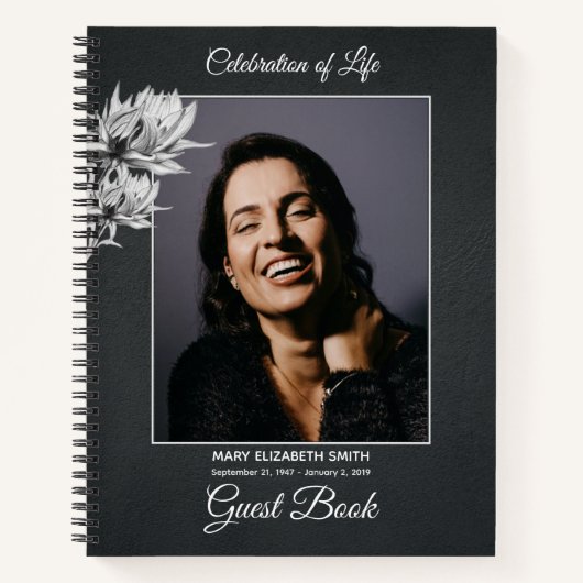 Elegant Simple Memorial Service Foto Guest Book Notitieboek (Voorkant)