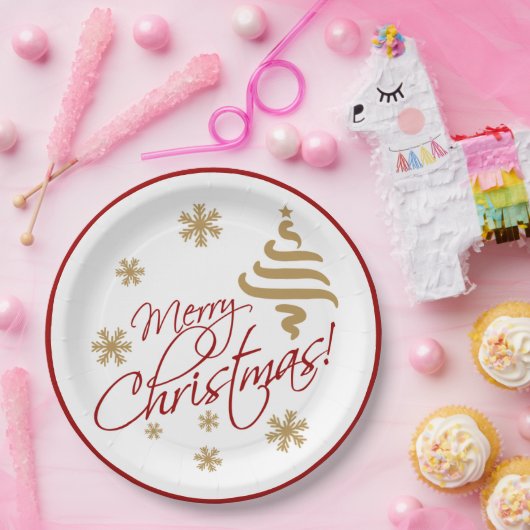 Elegant Simple Merry Kerstmis Wish Wordart Papieren Bordje (Feest)