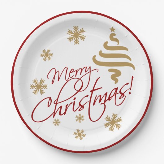 Elegant Simple Merry Kerstmis Wish Wordart Papieren Bordje (Voorkant)