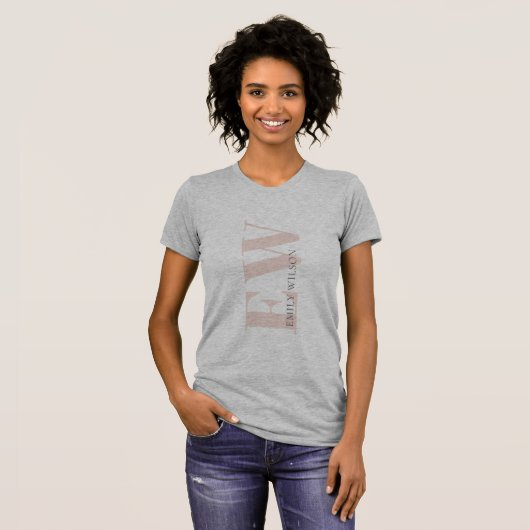 Elegant Simple Minimal Blush Grey Monogram T-Shirt (Voorkant volledig)