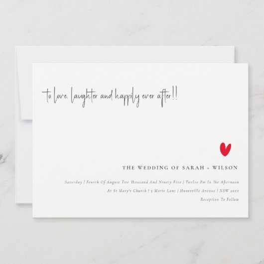 Elegant Simple Minimal Red Heart Script Weddenscha Kaart (Voorkant)