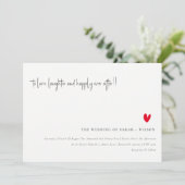 Elegant Simple Minimal Red Heart Script Weddenscha Kaart (Staand voorkant)