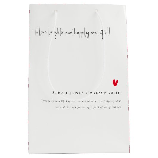 Elegant Simple Minimal Red Heart Script Weddenscha Medium Cadeauzakje (Voorkant)