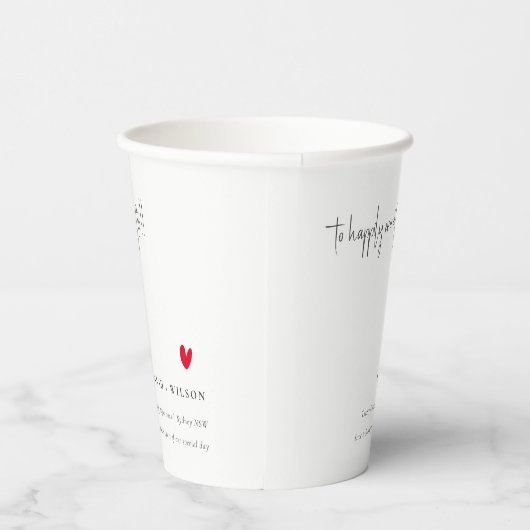 Elegant Simple Minimal Red Heart Script Weddenscha Papieren Bekers (Rechts)