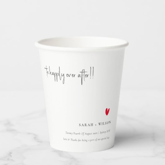 Elegant Simple Minimal Red Heart Script Weddenscha Papieren Bekers (Voorkant)