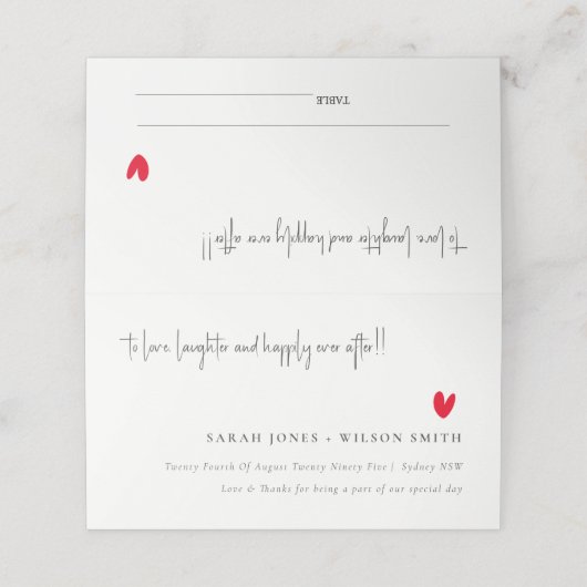 Elegant Simple Minimal Red Heart Script Weddenscha Plaatskaartje (Buitenkant ongevouwen)