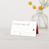 Elegant Simple Minimal Red Heart Script Weddenscha Plaatskaartje (Achterkant)