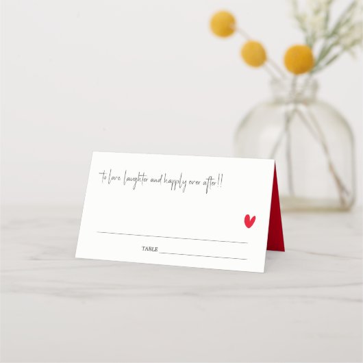 Elegant Simple Minimal Red Heart Script Weddenscha Plaatskaartje (Achterkant)