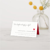 Elegant Simple Minimal Red Heart Script Weddenscha Plaatskaartje (Voorkant)