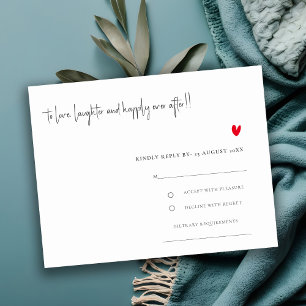 Elegant Simple Minimal Red Heart Script Weddenscha RSVP Kaartje