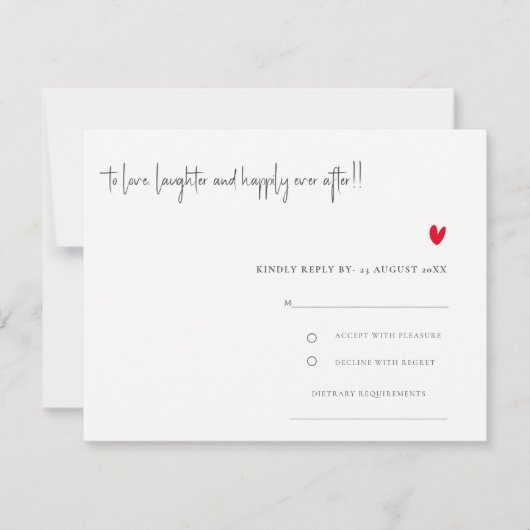 Elegant Simple Minimal Red Heart Script Weddenscha RSVP Kaartje (Voorkant)