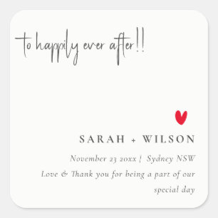 Elegant Simple Minimal Red Heart Script Weddenscha Vierkante Sticker