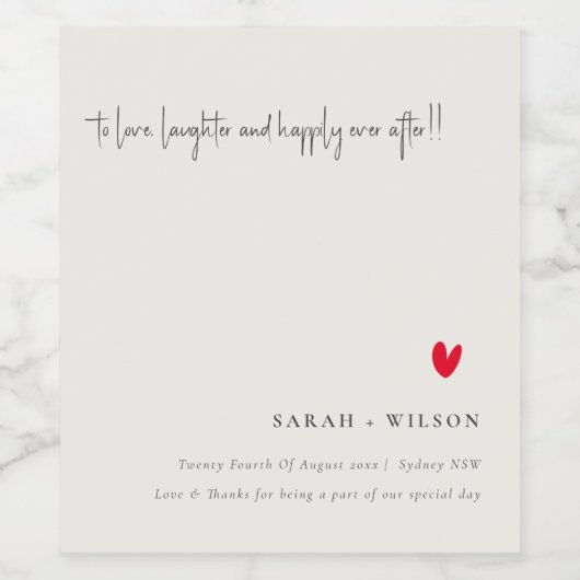 Elegant Simple Minimal Red Heart Script Weddenscha Wijn Etiket (Enkel label)