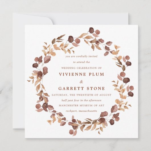 Elegant Simple Minimalist Fall Leaves Wedding Kaart (Voorkant)
