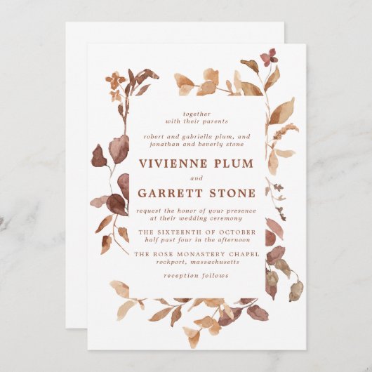 Elegant Simple Minimalist Fall Leaves Wedding Kaart (Voorkant / Achterkant)