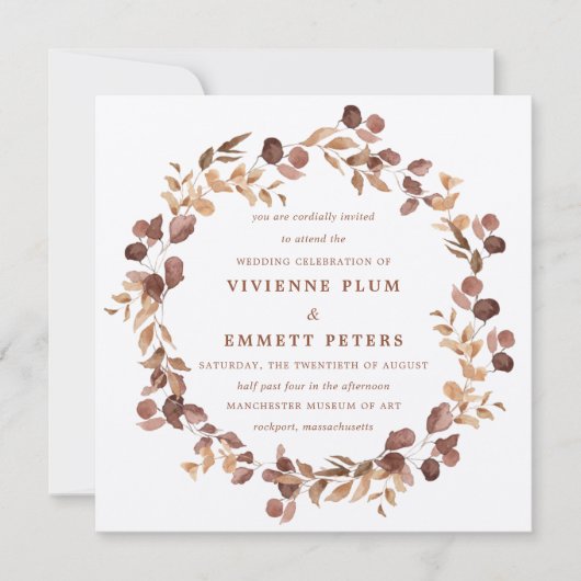 Elegant Simple Minimalist Fall Leaves Wedding Kaart (Voorkant)