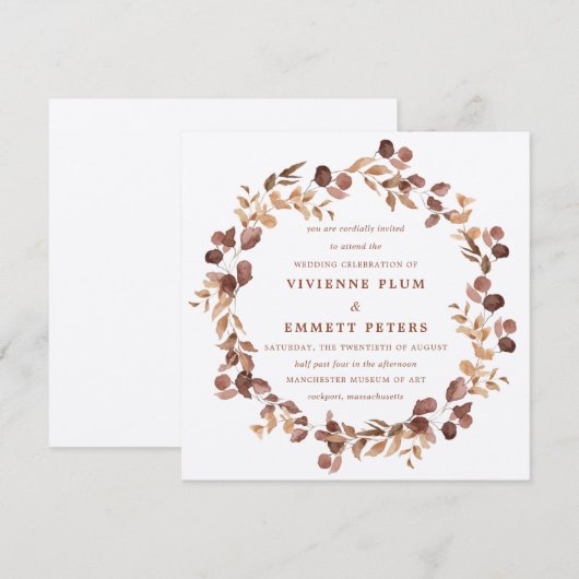 Elegant Simple Minimalist Fall Leaves Wedding Kaart (Voorkant / Achterkant)