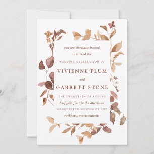 Elegant Simple Minimalist Fall Leaves Wedding Kaart