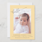 Elegant Simple Minimalist Hello Yellow Photo Birth Aankondiging (Voorkant)
