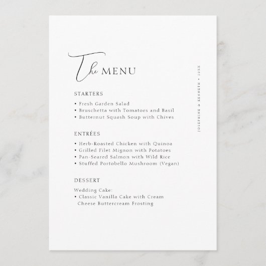 Elegant Simple Minimalist Modern Wedding Menu (Voorkant)