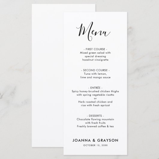 Elegant Simple Minimalist Modern Wedding Menu (Voorkant / Achterkant)