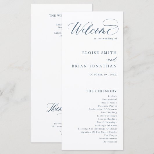 Elegant Simple Minimalist Modern Wedding Programmakaart (Voorkant / Achterkant)
