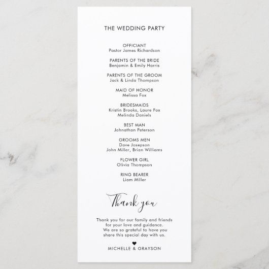 Elegant Simple Minimalist Modern Wedding Programmakaart (Achterkant)