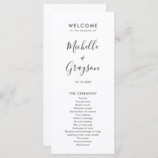 Elegant Simple Minimalist Modern Wedding Programmakaart (Voorkant / Achterkant)