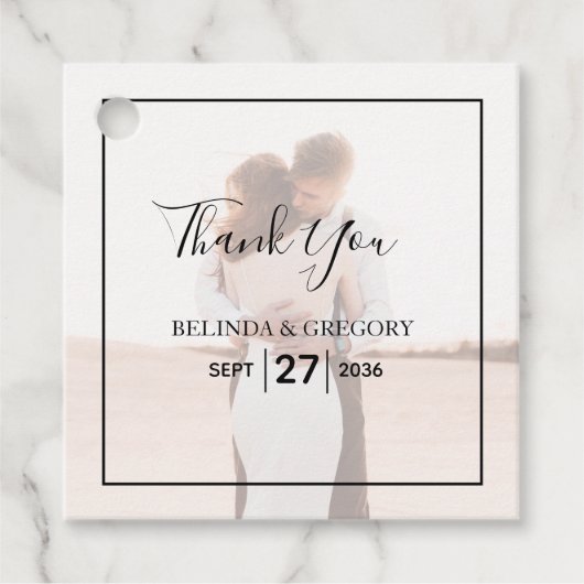 Elegant Simple Minimalist Photo Wedding Bedankjes Labels (Voorkant)