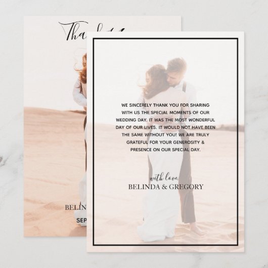 Elegant Simple Minimalist Photo Wedding Bedankkaart (Voorkant / Achterkant)