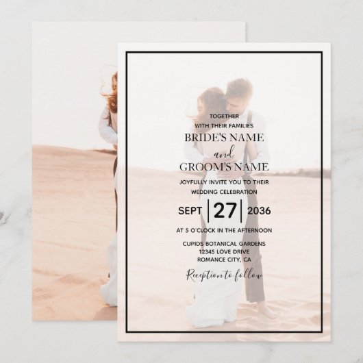 Elegant Simple Minimalist Photo Wedding Kaart (Voorkant / Achterkant)