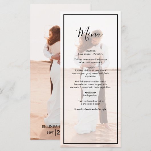 Elegant Simple Minimalist Photo Wedding Menu (Voorkant / Achterkant)