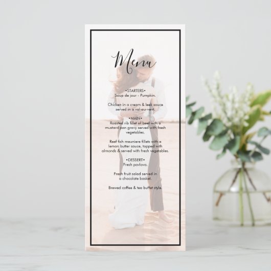 Elegant Simple Minimalist Photo Wedding Menu (Staand voorkant)