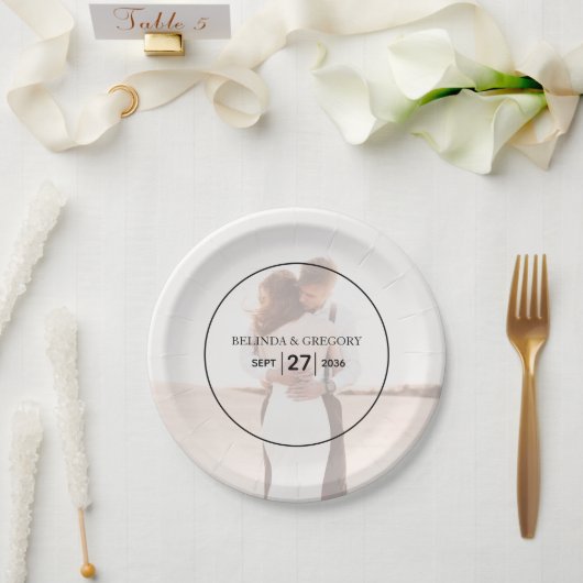 Elegant Simple Minimalist Photo Wedding Papieren Bordje (Huwelijk)