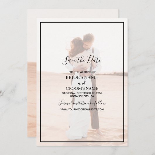 Elegant Simple Minimalist Photo Wedding Save The Date (Voorkant / Achterkant)