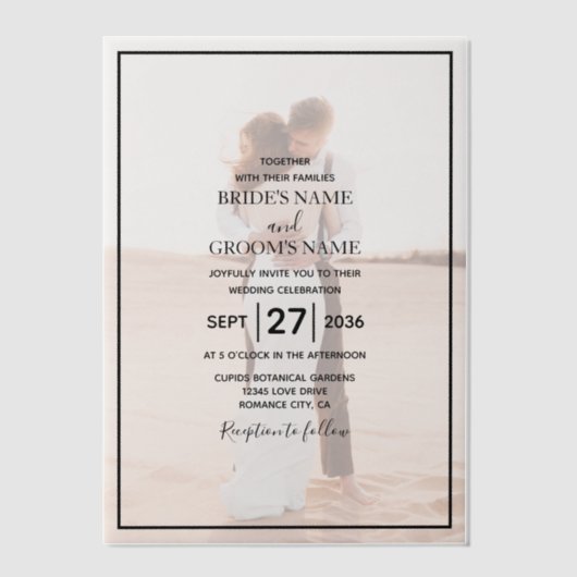 Elegant Simple Minimalist Photo Wedding Vellum Uitnodigingen (Voorkant)