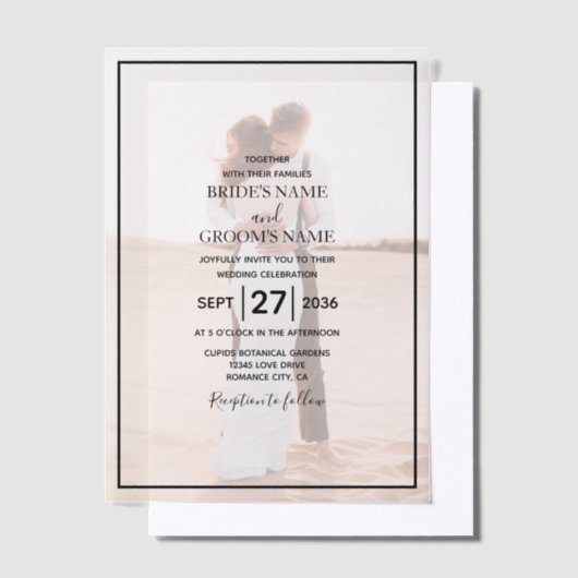 Elegant Simple Minimalist Photo Wedding Vellum Uitnodigingen (Offset)